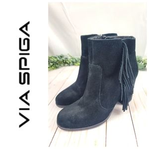 VIA SPIGA BLACK SUEDE FRINGE BOOTIES